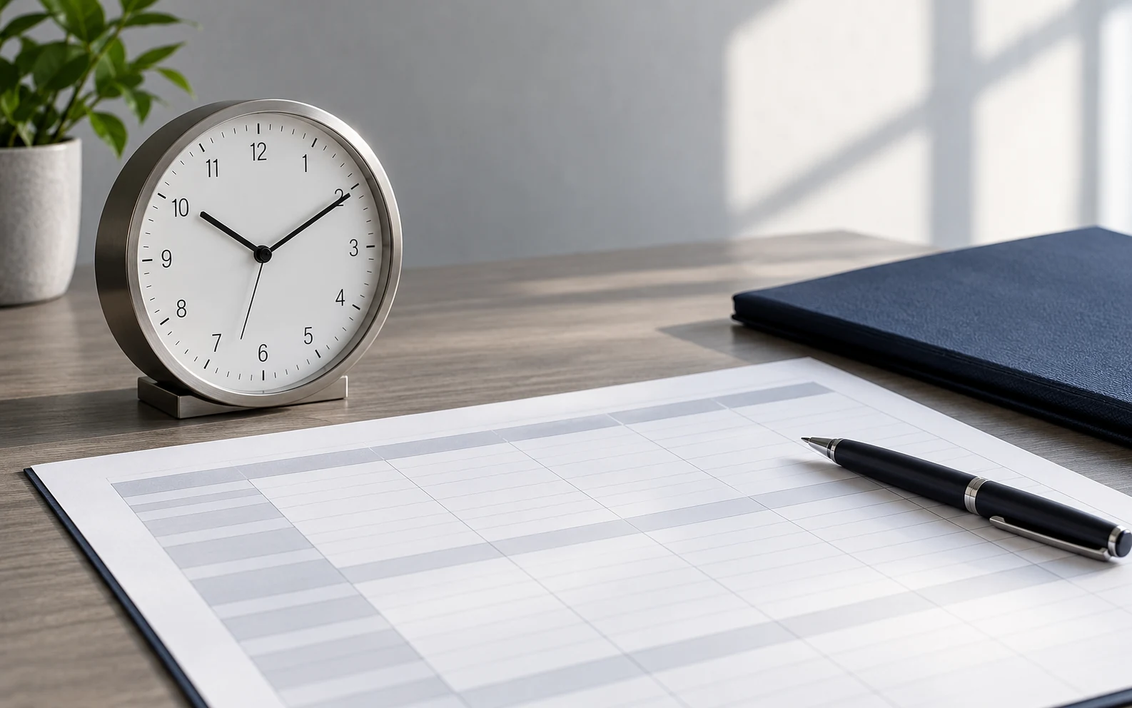 Reloj y calendario de trabajo. Imagen ilustrativa sobre organización de horarios.